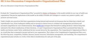 HCA 610 Discussion Comprehensive Organizational Plan