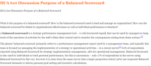 HCA 610 Discussion Purpose of a Balanced Scorecard