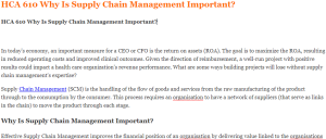 HCA 610 Why Is Supply Chain Management Important