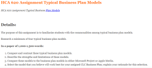 HCA 620 Assignment Typical Business Plan Models