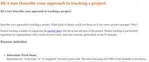 HCA 620 Describe your approach to tracking a project.