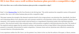 HCA 620 How can a well-written business plan provide a competitive edge