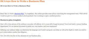 HCA 620 How to Write a Business Plan