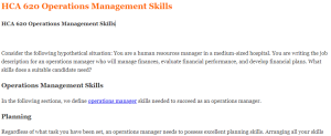 HCA 620 Operations Management Skills