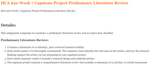 HCA 620 Week 7 Capstone Project Preliminary Literature Review