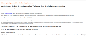 HCA 675 Assignment New Technology Interview