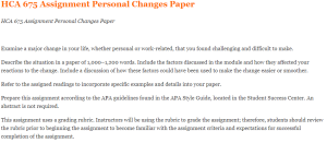 HCA 675 Assignment Personal Changes Paper