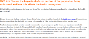 HCA 675 Discuss the impacts of a large portion of the population being uninsured and how this affects the health care system.