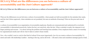 HCA 675 What are the differences you see between a culture of accountability and the Just Culture approach