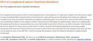 HCA 675 unplanned nature of patient attendance