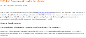 HCA 807 Assignment Health Care Model