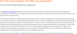 HCA 807 Characteristics of health care organizations