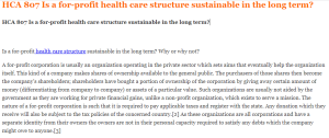 HCA 807 Is a for-profit health care structure sustainable in the long term