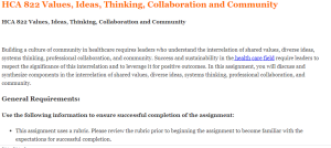 HCA 822 Values, Ideas, Thinking, Collaboration and Community