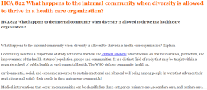 HCA 822 What happens to the internal community when diversity is allowed to thrive in a health care organization