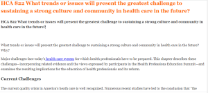 HCA 822 What trends or issues will present the greatest challenge to sustaining a strong culture and community in health care in the future