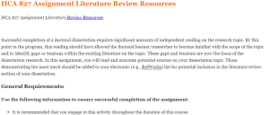 HCA 827 Assignment Literature Review Resources