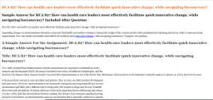 HCA 827 How can health care leaders most effectively facilitate quick innovative change while navigating bureaucracy