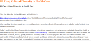 HLT 205 Cultural Diversity in Health Care