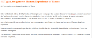 HLT 302 Assignment Human Experience of Illness