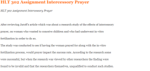 HLT 302 Assignment Intercessory Prayer