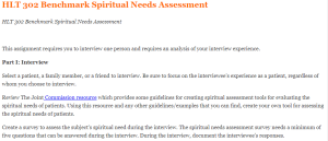 HLT 302 Benchmark Spiritual Needs Assessment