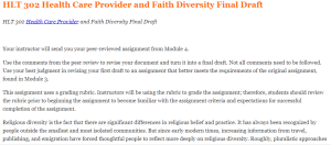 HLT 302 Health Care Provider and Faith Diversity Final Draft