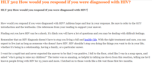 HLT 302 How would you respond if you were diagnosed with HIV