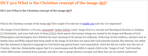 HLT 302 What is the Christian concept of the imago dei