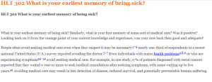 HLT 302 What is your earliest memory of being sick