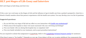 HLT 306 Stages of Life Essay and Interview