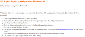 HLT 306 Topic 4 Assignment Homework