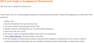 HLT 306 Topic 5 Assignment Homework