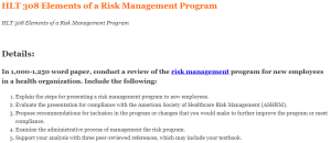 HLT 308 Elements of a Risk Management Program