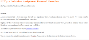 HLT 312 Individual Assignment Personal Narrative