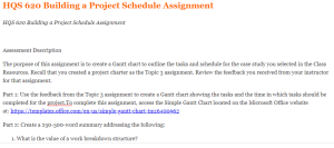 HQS 620 Building a Project Schedule Assignment