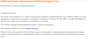 HQS 620 Project Management Methodologies Essay