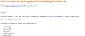 NRS 427 Benchmark Assignment Epidemiology Paper Essay