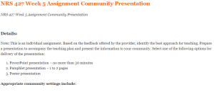 NRS 427 Week 5 Assignment Community Presentation
