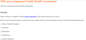 NRS 429 Assignment Family Health Assessment