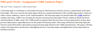 NRS 429V Week 1 Assignment VARK Analysis Paper