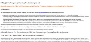 NRS 430 Contemporary Nursing Practice Assignment