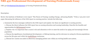 NRS 430 Professional Development of Nursing Professionals Essay