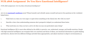 NUR 2868 Assignment  Do You Have Emotional Intelligence