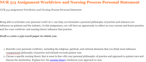 NUR 513 Assignment Worldview and Nursing Process Personal Statement