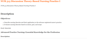 NUR 513 Discussion Theory-Based Nursing Practice I