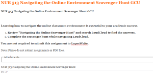 NUR 513 Navigating the Online Environment Scavenger Hunt GCU