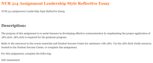 NUR 514 Assignment Leadership Style Reflective Essay
