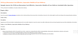NUR 514 Discussion Cost-Effective Innovative Models of Care Delivery