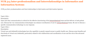 NUR 514 Inter-professionalism and Interrelationships in Informatics and Information Systems